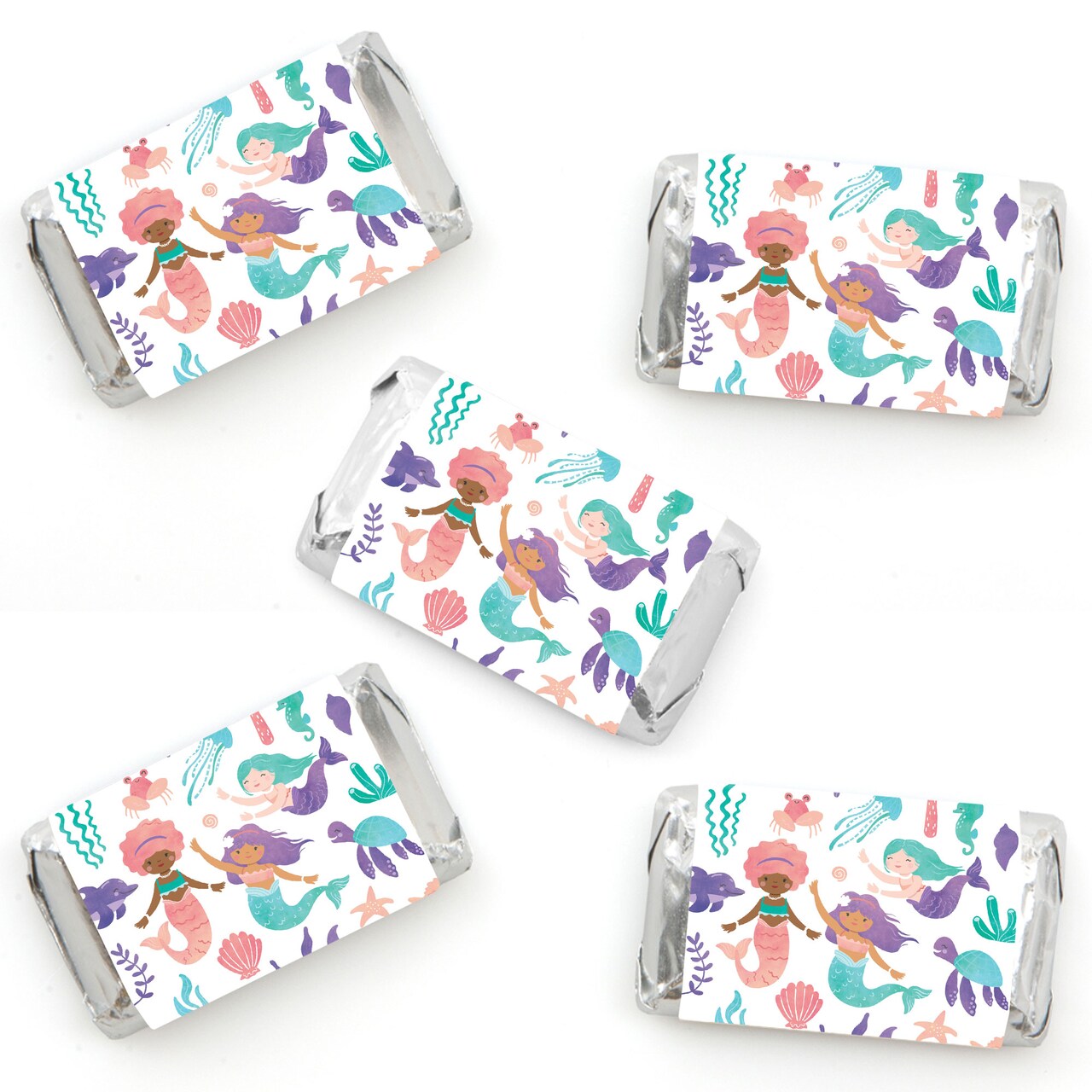 Big Dot of Happiness Mermaid Party Mini Candy Bar Wrapper Stickers, Mermaid Characters Birthday Party Small Favors - 40 Count Sticker Labels